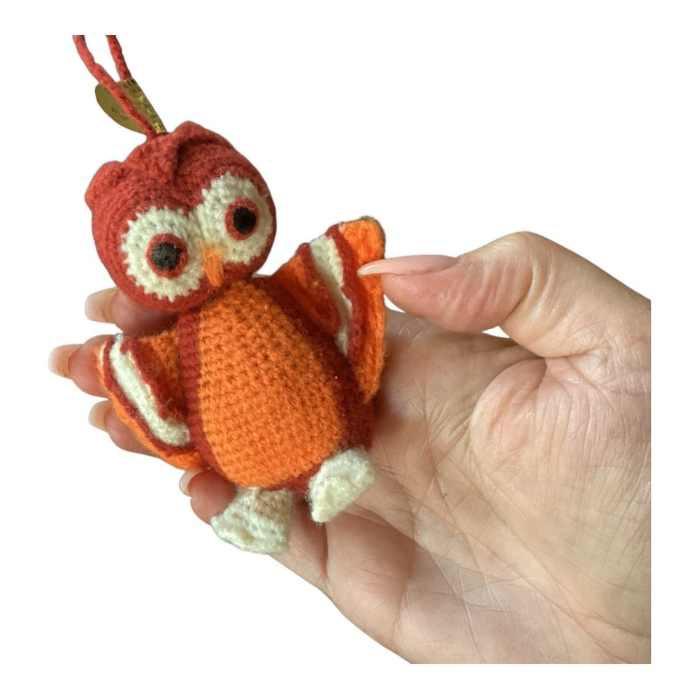 Vintage 1983 R Dakin & Co Mini Knitted Owl Stuffed Animal 4" Ornament